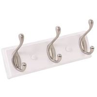White Wood Rail Inch With 3 Brushed Nickel Coat & Hat Hooks
