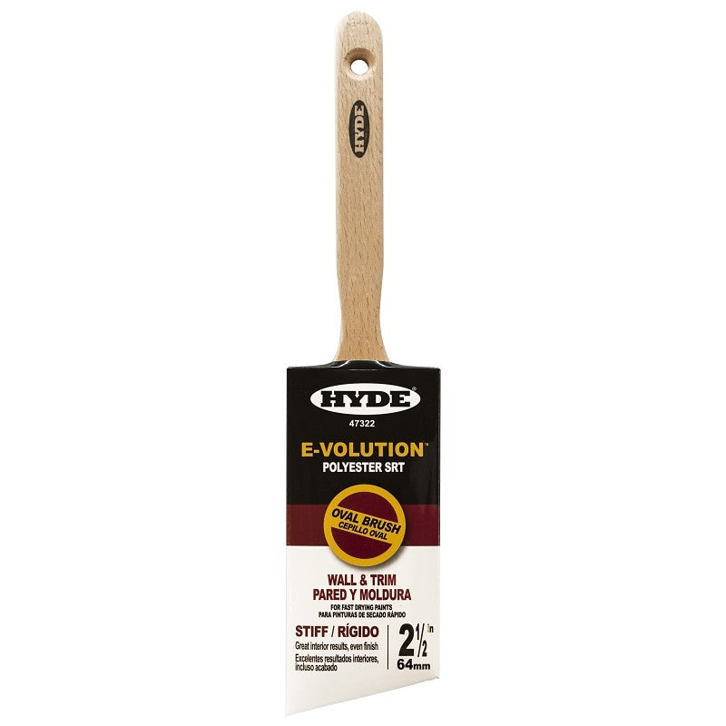 Hyde 47322 Paint Brush, Oval, Stiff Brush, 2-1/2 in L Bristle, Polyester Bristle, 6/PK