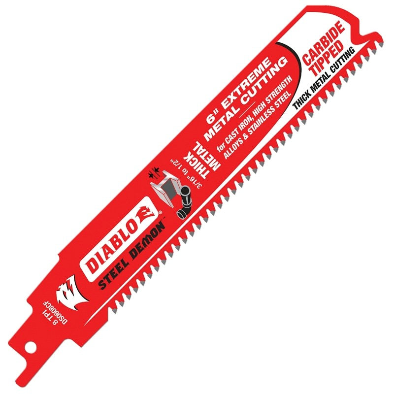 Diablo DS0608CF Series Reciprocating Saw Blade, Applicable Materials: Cast Iron, Metal, Stainless Steel, 1 in W, 6 in L