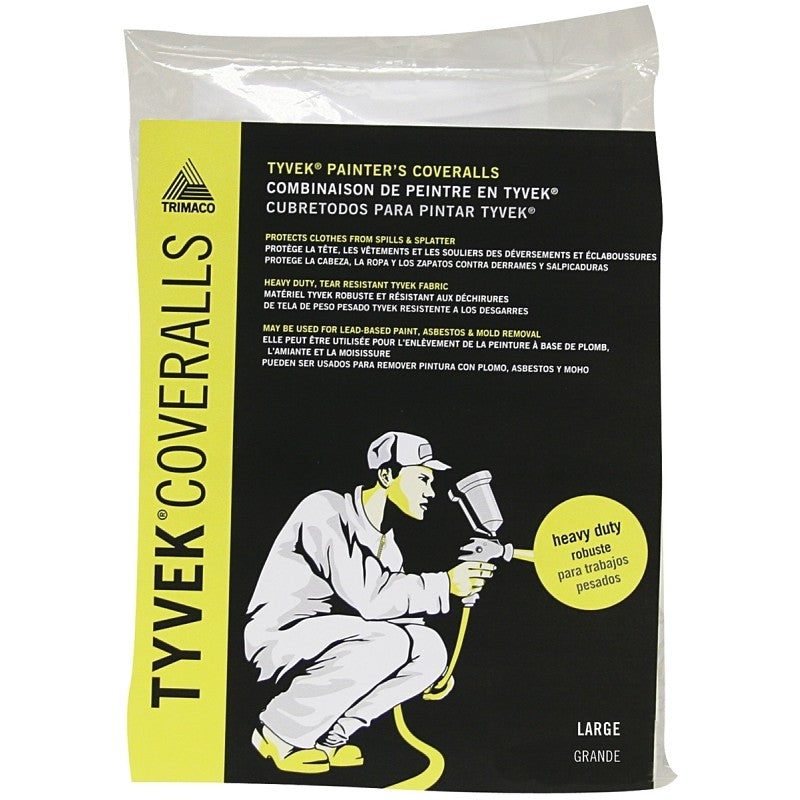 Trimaco 14122 Professional Painter's Coveralls, L, Zipper Closure, Tyvek, White