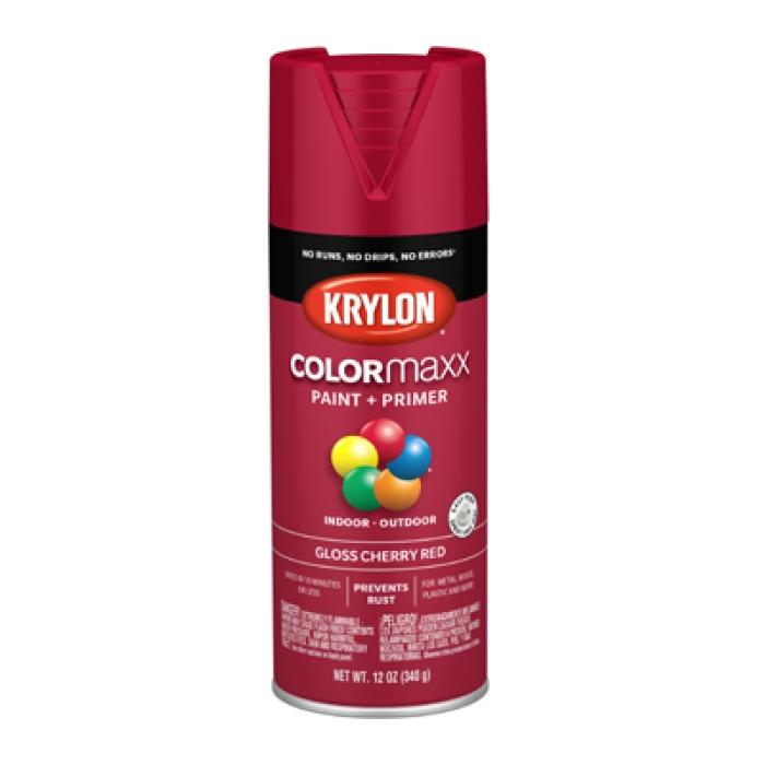 Krylon K05511007 Enamel Spray Paint, 12 oz Can, 25 sq-ft Coverage Area, Solvent Base, Gloss, Cherry Red
