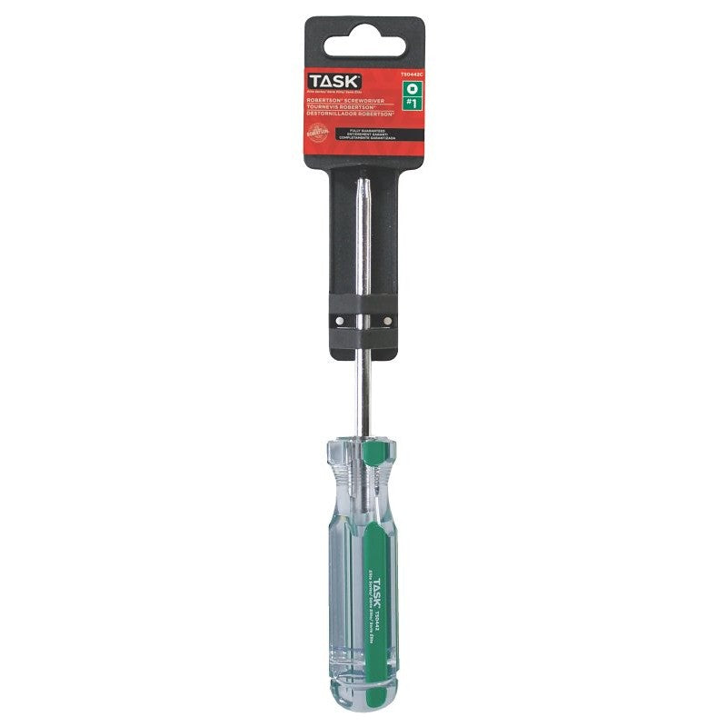 Task T50442C Screwdriver, #1 Drive, Robertson Drive, 4 in L Shank, Cellulose Acetate Handle, Hard Grip Handle