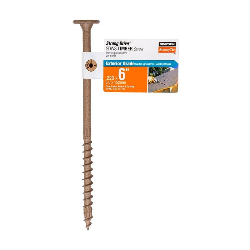 Simpson Strong-Tie Strong-Drive SDWS SDWS22600DB-RP1 Timber Screw, 6 in L, Serrated Thread, Washer Head, Tan, Steel (Pack of 40)