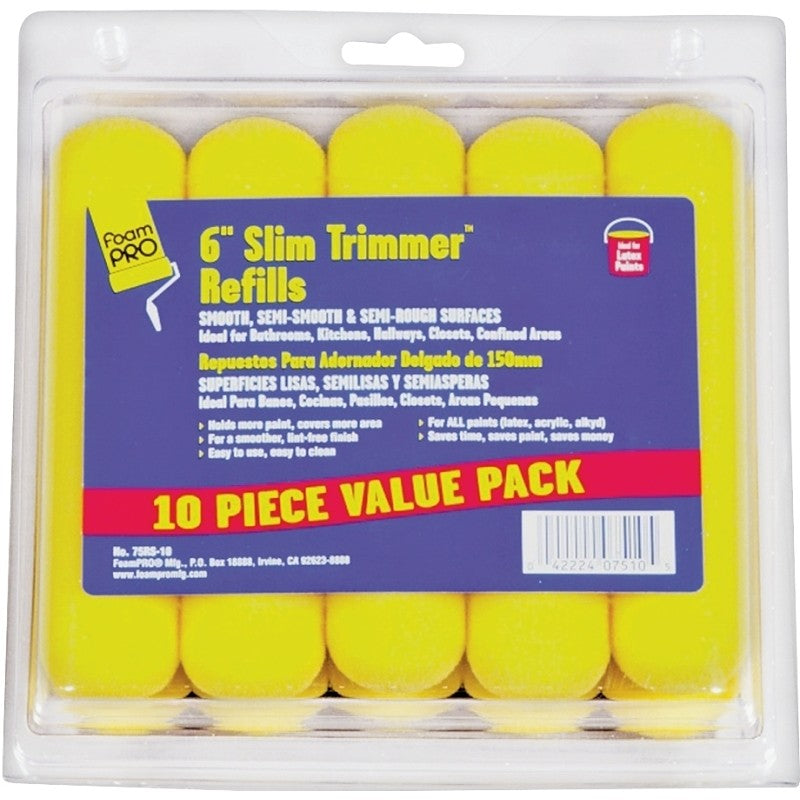 Foampro 75RS-10 Trimmer Refill, 3/8 in Thick Nap, 6 in L, Foam Cover, 10/PK