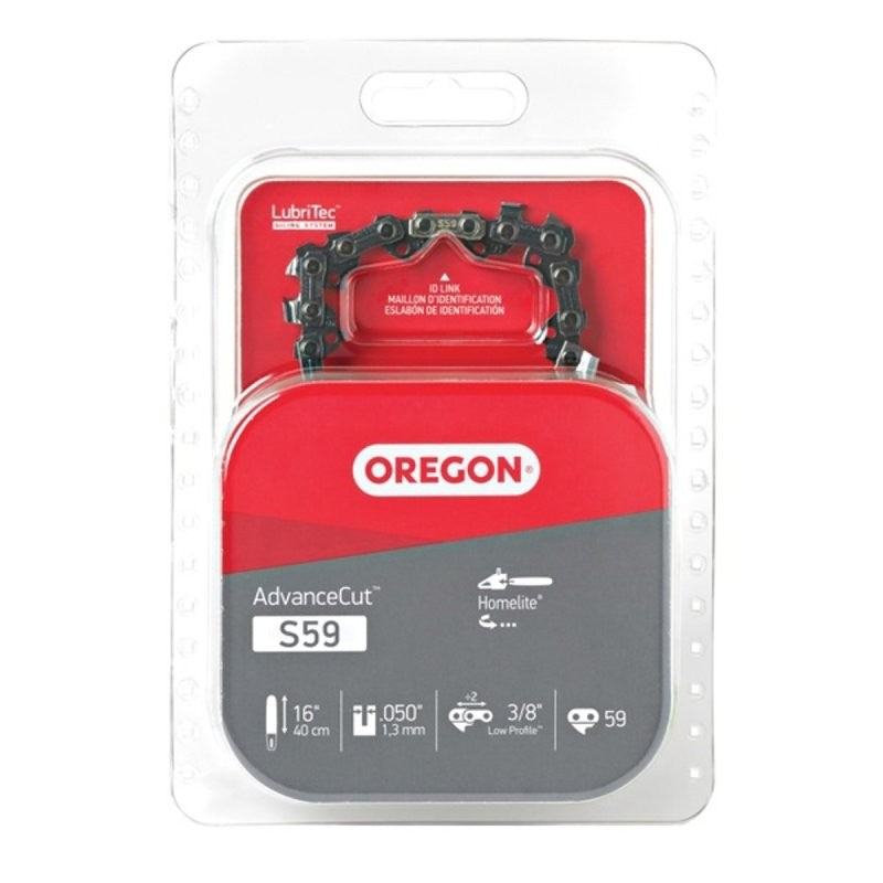 Oregon S59 Chainsaw Chain, For: Homelite and Olympyk Chainsaws, 16 in L Bar, 0.05, 3/8 in TPI/Pitch, 59-Link