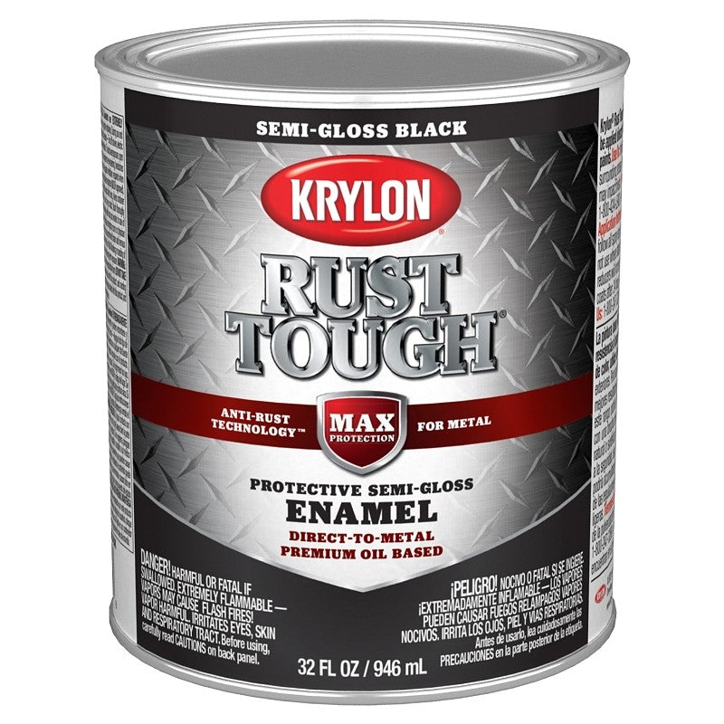 Krylon Rust Tough K09709008 Rust Preventative Paint, Semi-Gloss, Black, 1 qt, 400 sq-ft/gal Coverage Area (Pack of 2)