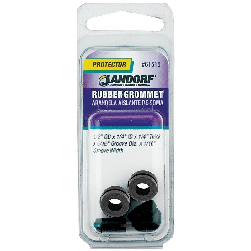 Jandorf 61515 Grommet, 1/4 in ID, 1/2 in OD, Rubber, Black, 1/4 in Thick Panel