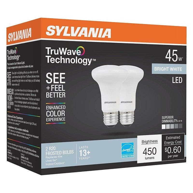 Sylvania Natural 41153 LED Bulb, R20 Lamp, 45 W Equivalent, E26 Medium Lamp Base, Dimmable, Frosted