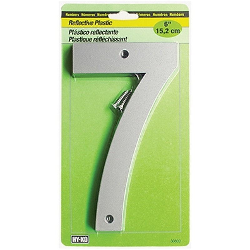Hy-Ko 30800 Series 30807 Reflective Sign, Character: 7, 6 in H Character, Black/Silver Character, Plastic (Pack of 5)