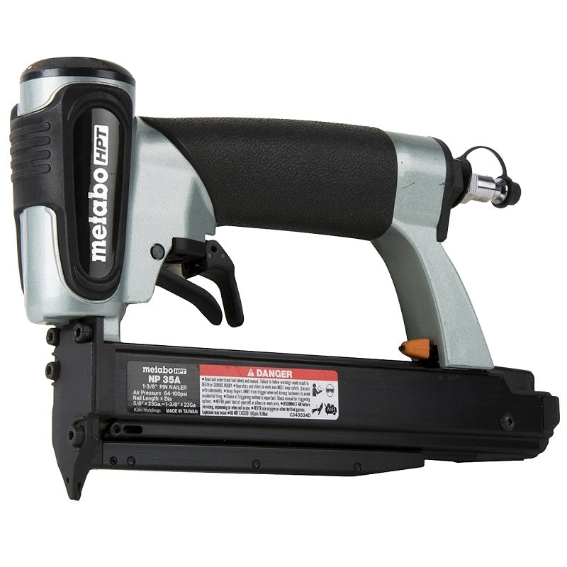 Metabo HPT NP35AM Micro Pin Nailer, 100 Magazine, 90 deg Collation, Strip Collation, 0.02 scfm Air