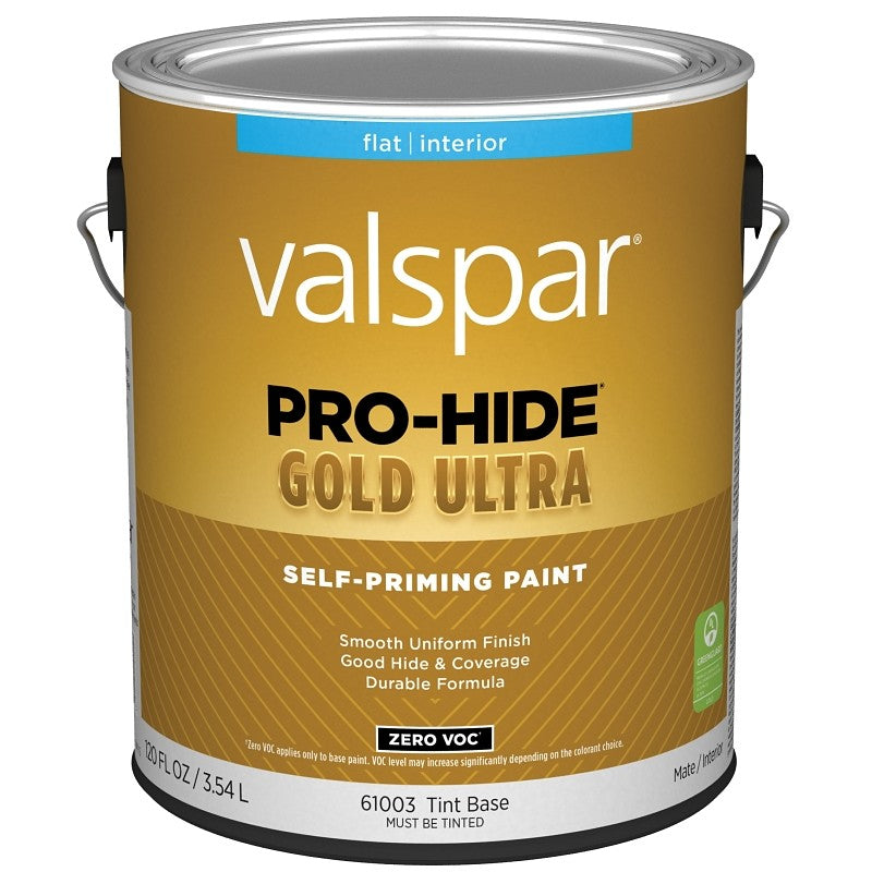 Valspar Pro-Hide Gold Ultra 6100 028.0061003.007 Latex Paint, Acrylic Base, Flat Sheen, Tint White, 1 gal (Pack of 4)