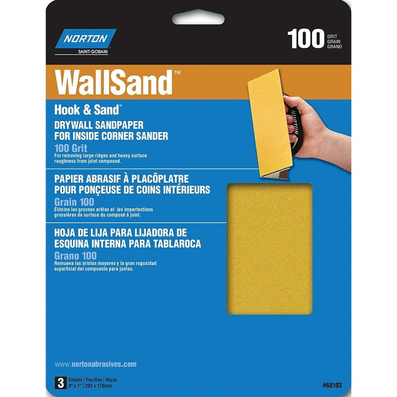 Norton 68103 Corner Sandpaper, 8 in L, 7 in W, P100 Grit, Medium, Aluminum Oxide Abrasive