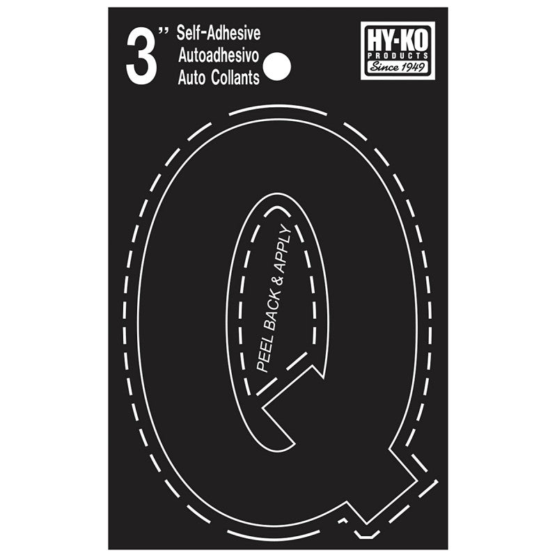 Hy-Ko 30400 Series 30427 Die-Cut Letter, Character: Q, 3 in H Character, Black Character, Vinyl (Pack of 10)