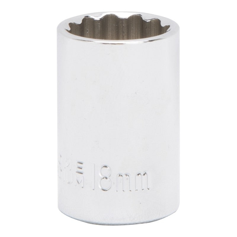 Vulcan MT6529952 Drive Socket, 18 mm Socket, 1/2 in Drive, 12-Point, Chrome Vanadium Steel, Chrome