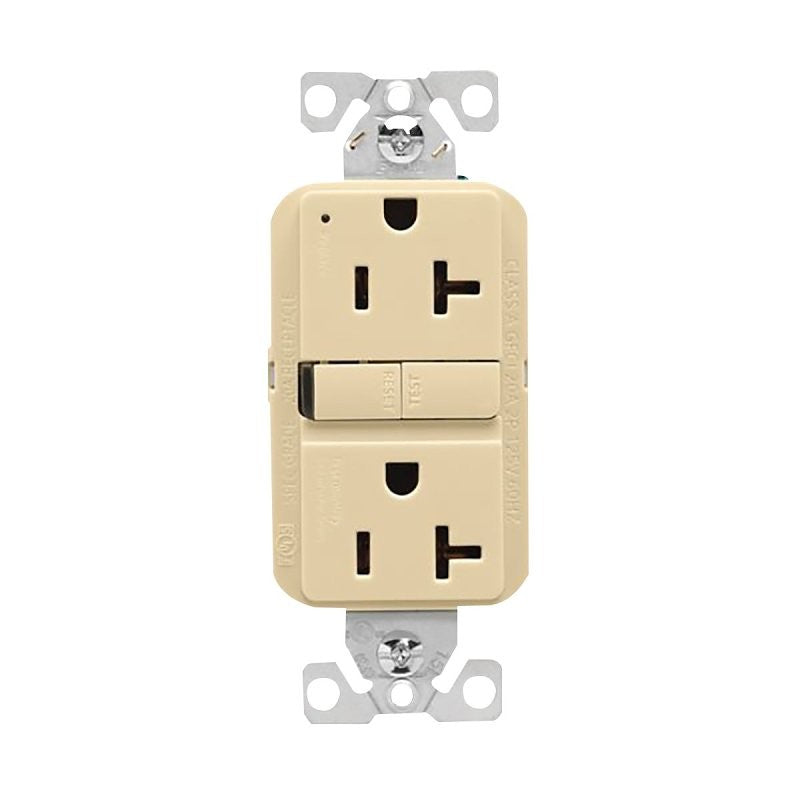 Eaton GF20V-BX-L GFCI Receptacle, 125 V, 20 A, NEMA: NEMA 5-20R, Back, Side Wiring, Ivory