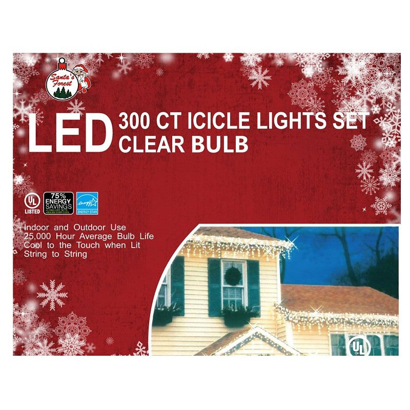 Hometown Holidays 06308 Icicle Light Set, 24 W, 300-Lamp, LED Lamp, Warm White Light, 5000 hr Average Life, 30.1 ft L