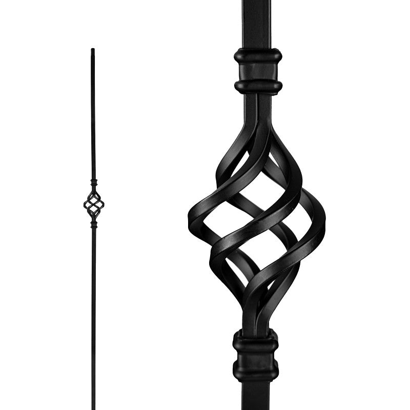 Nuvo Iron SQI1B Single Basket Stair Baluster, 44 in H, 1/2 in W, Square, Steel, Black, Powder-Coated/Semi-Matte