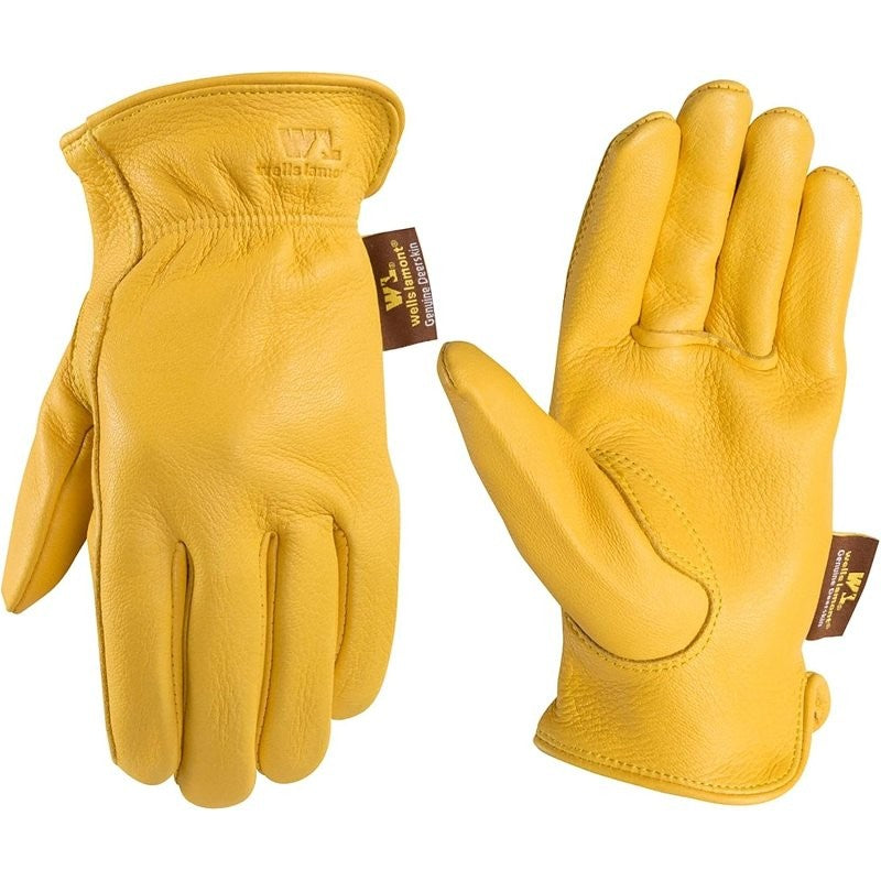 Wells Lamont 962-L Gloves, Men's, L, Keystone Thumb, Deerskin Leather, Gold/Yellow