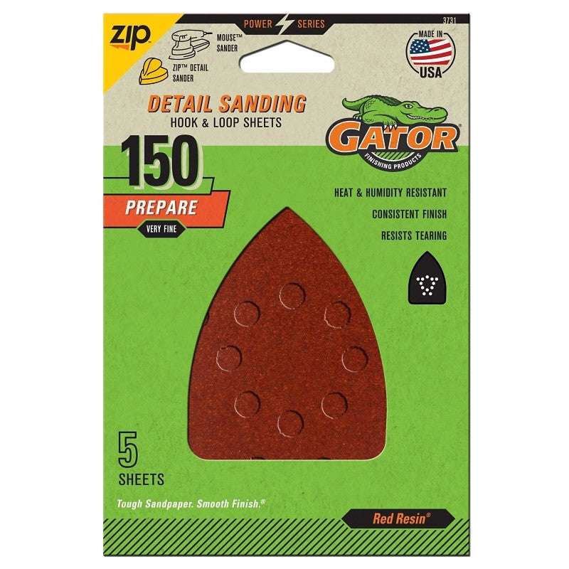 Gator 3731 Sanding Sheet, 3-1/2 in W, 5 in L, 150 Grit, Fine, Aluminum Oxide Abrasive, Paper Backing