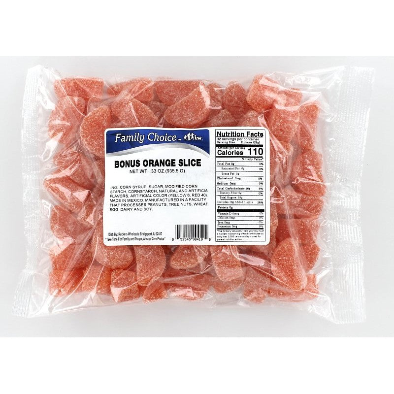 Family Choice 419 Slice Candy, Orange Flavor, 33 oz Cello Bag (Pack of 8)
