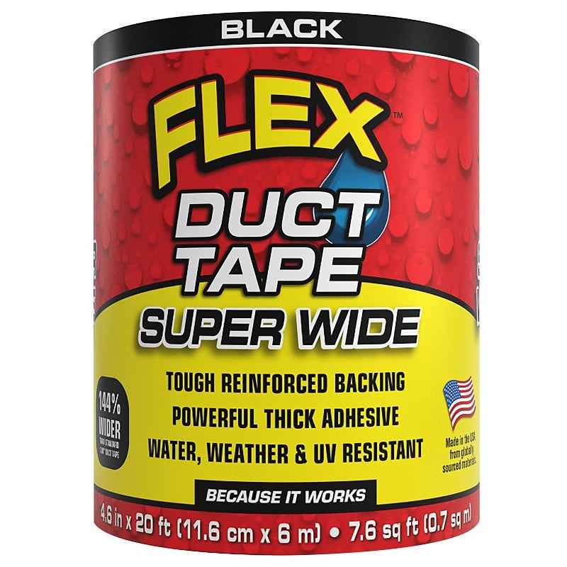 Flex Seal DTBLKR4620 Duct Tape, Peel Back, 20 ft L, 4.6 in W, Mesh Backing, Black