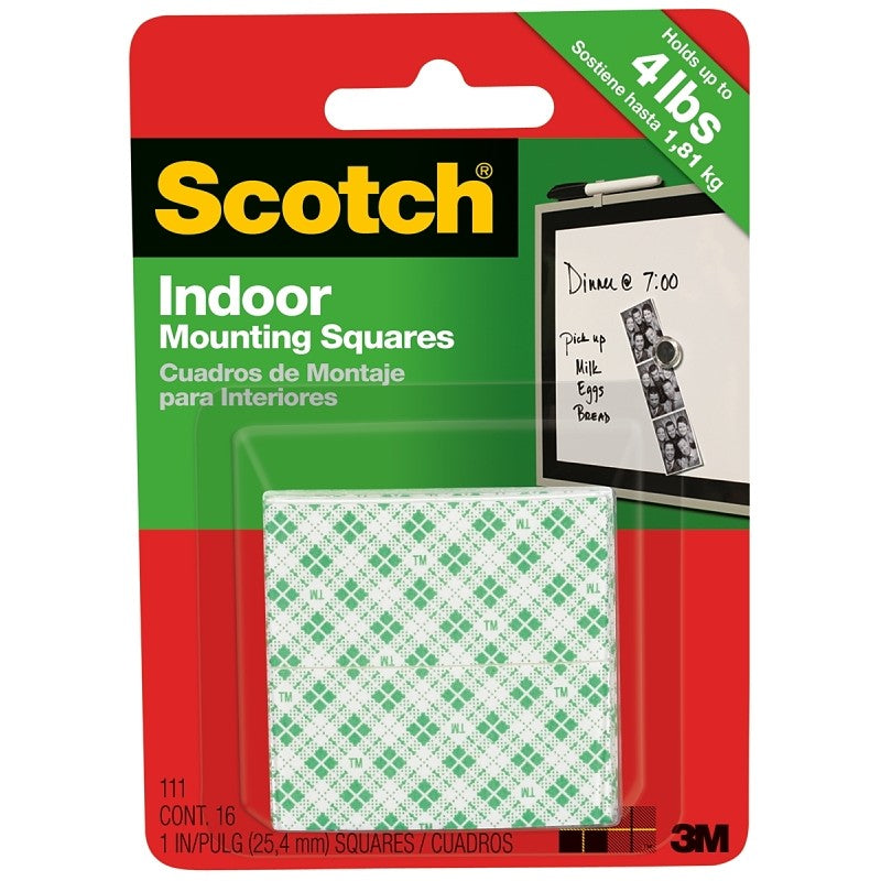 Scotch 111-24 Mounting Square, Heavy-Duty, 1 in L, 1 in W, White