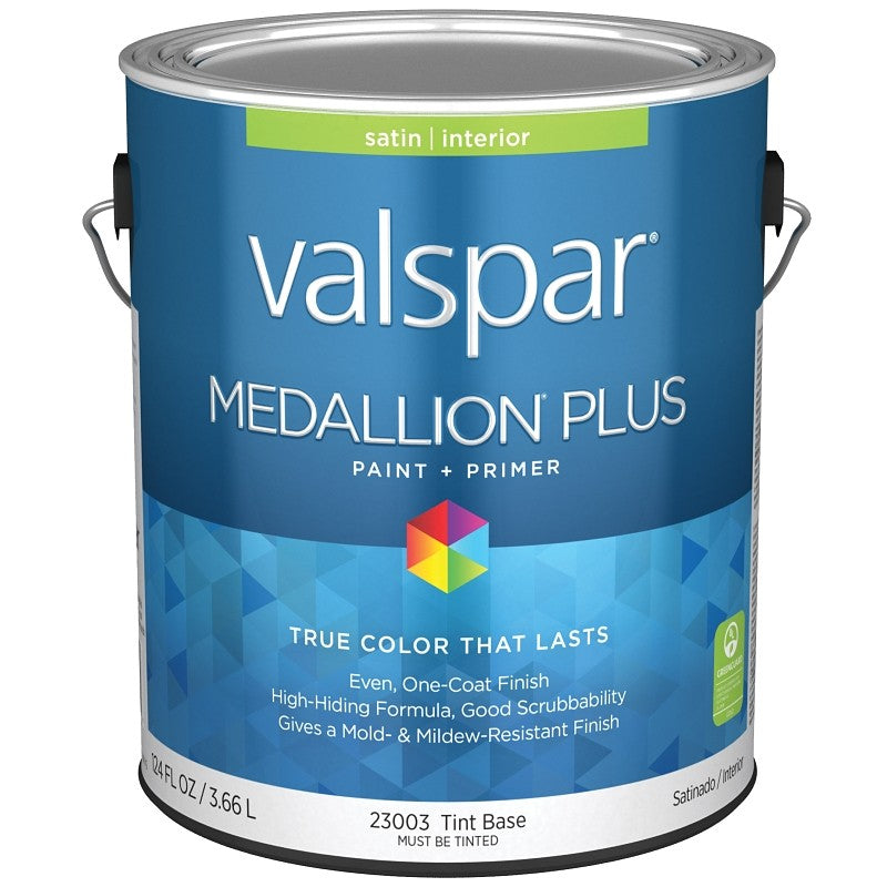 Valspar Medallion Plus 2300 028.0023003.007 Latex Paint, Acrylic Base, Satin Sheen, Tint Base, 1 gal, Plastic Can (Pack of 4)