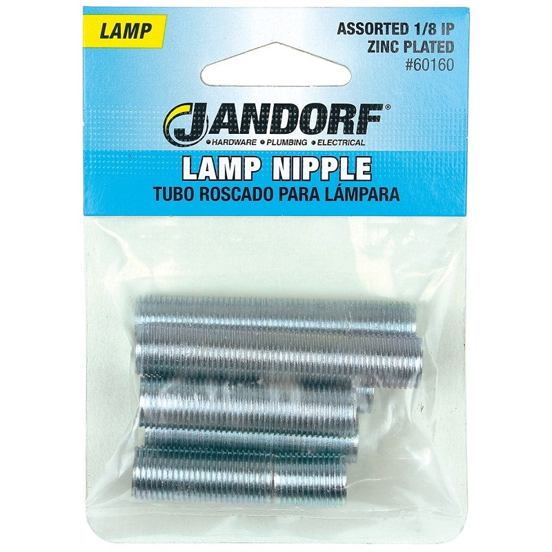 Jandorf 60160 Lamp Nipple Assortment, Specifications: 1/8 IP Thread, Zinc