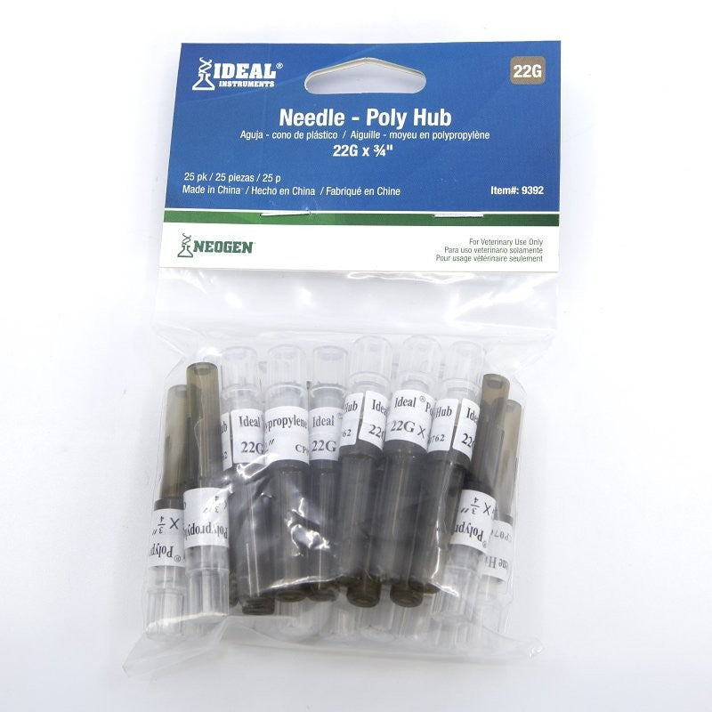 Neogen 9392 Hub Needle, Polypropylene/Stainless Steel, 22 ga, 3/4 in L, 25/PK