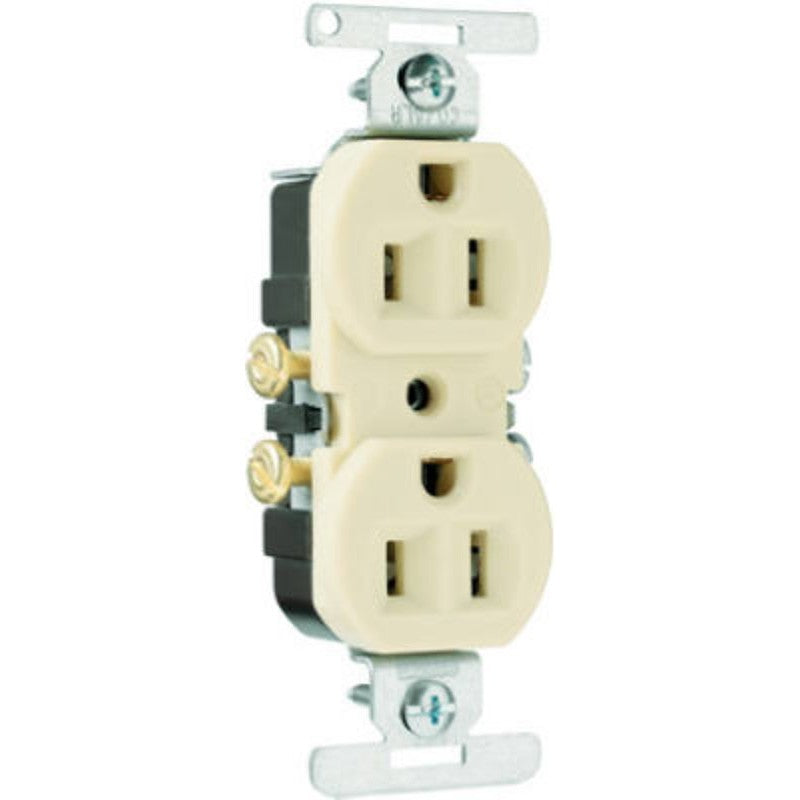 Pass & Seymour TradeMaster Series 3232ICACC20 Duplex Receptacle, Thermoplastic, Ivory, 2-Pole, 15 A, 3-Wire