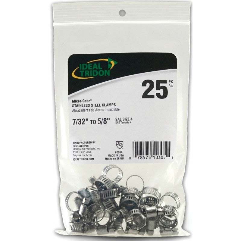 Ideal-Tridon Micro-Gear 62M Series 6260450 Worm Gear Hose Clamp, #4, 7/32 to 5/8 in, Stainless Steel