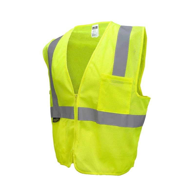 Radwear SV2ZGM3X Safety Vest, 3XL, Unisex, Fits to Chest Size: 64 in, Polyester, High-Visibility Green/Silver, Zipper