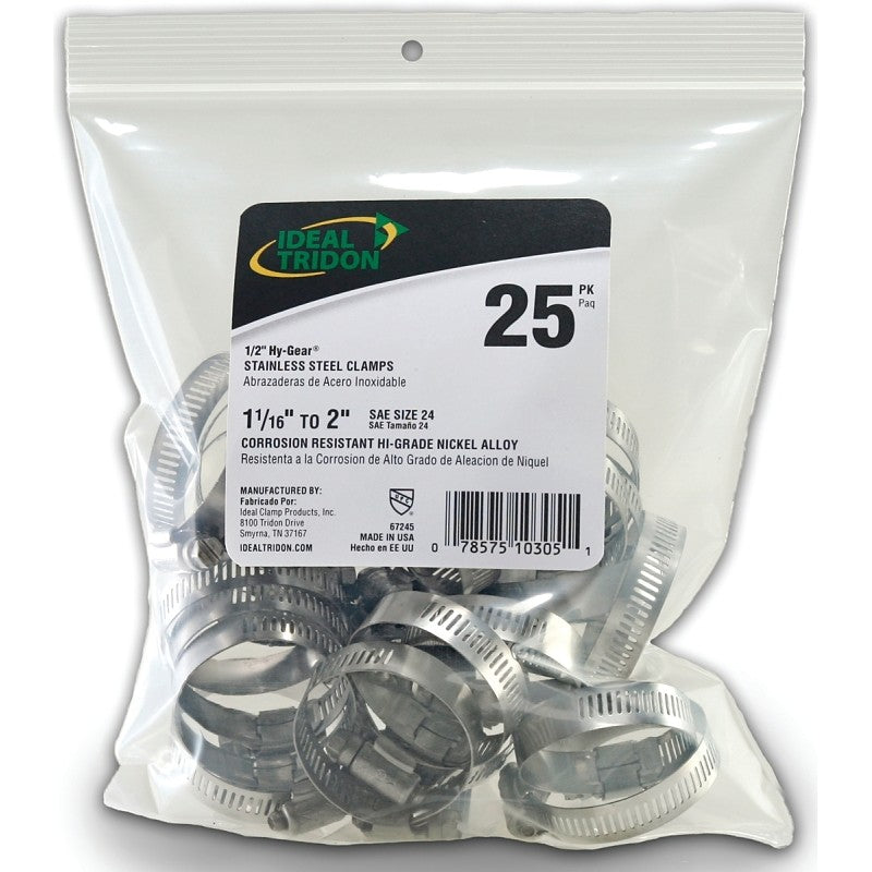 Ideal-Tridon Hy-Gear 67-6 Series 6724550 Worm Gear Hose Clamp, #24, 1 to 2 in, Stainless Steel