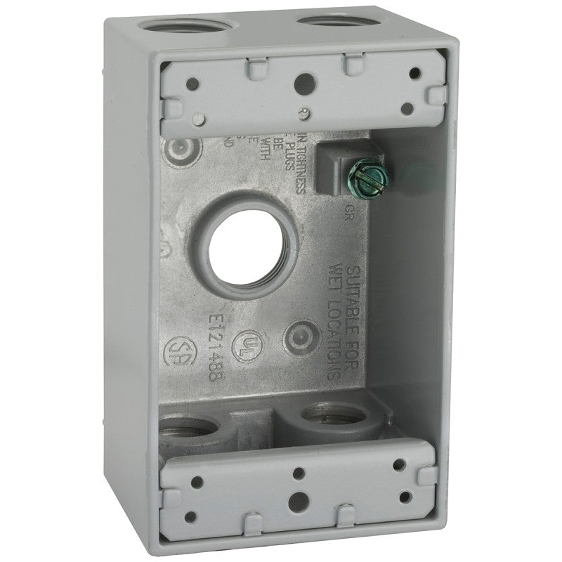 Hubbell 5322-0 Weatherproof Box, 18.3 cu-in, 5-Outlet, 1-Gang, Powder-Coated, Aluminum, Gray