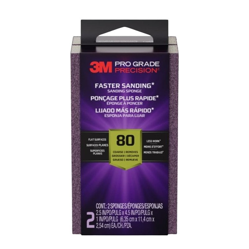Pro Grade Precision FSB80-PGP-2T Faster Sanding Block Sponge, 2-1/2 in L, 4-1/2 in W, 80 Grit, Coarse