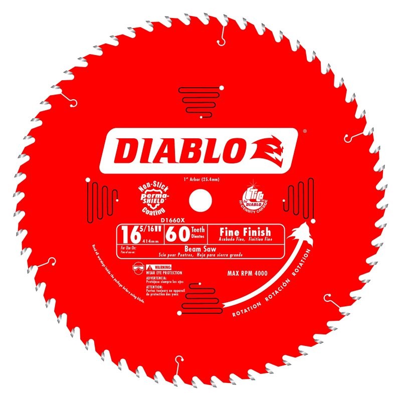Diablo D1660X Beam Saw Blade, 16-5/16 in Dia, 1 in Arbor, 60-Teeth, Carbide Cutting Edge