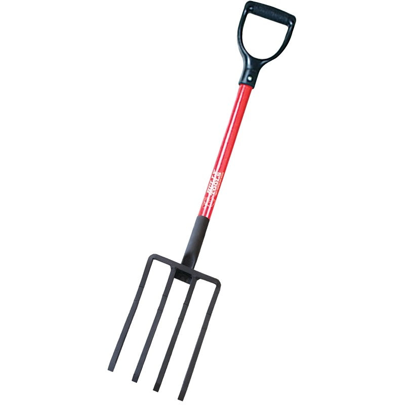 BULLY Tools 92370 Spading Fork, 7-1/2 in W Tine, 10 in L Tines, 4 -Tine, Steel Tine, Fiberglass Handle