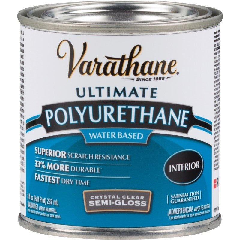 Varathane 200161H Polyurethane, Semi-Gloss, Liquid, Crystal Clear, 0.5 pt, Can