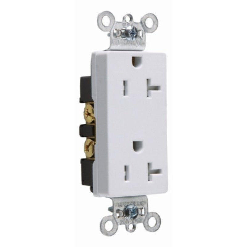 Pass & Seymour TR26352WCC8 Duplex Receptacle, Nylon, White, 2-Pole, 20 A, 125 V, NEMA: 5-20R, 14 to 10 AWG Wire