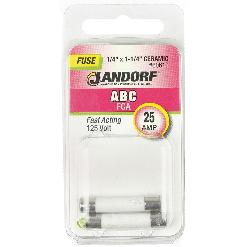 Jandorf 60610 Fast Acting Fuse, 25 A, 125 VDC, 200, 400, 1000 A Interrupt, Ceramic Body