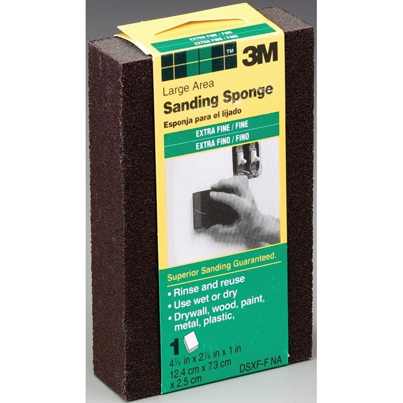 3M DSXF-F Sanding Sponge, 2-7/8 in L, 4-7/8 in W, Extra Fine, Fine, Aluminum Oxide Abrasive