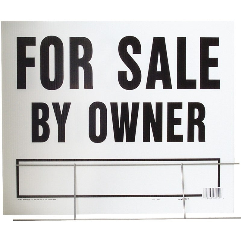 Hy-Ko LFS-1 Lawn Sign, For Sale By Owner, Black Legend, Plastic, 24 in W x 19 in H Dimensions (Pack of 5)