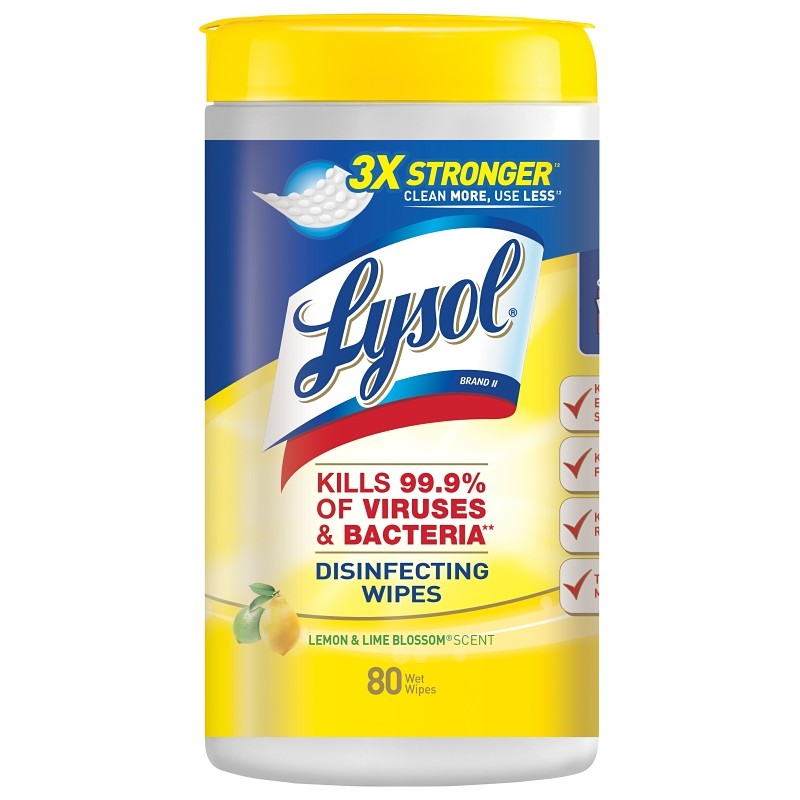 Lysol 77182 Disinfecting Wipes, Lemon and Lime Blossom, White, 8 in L, 7 in W