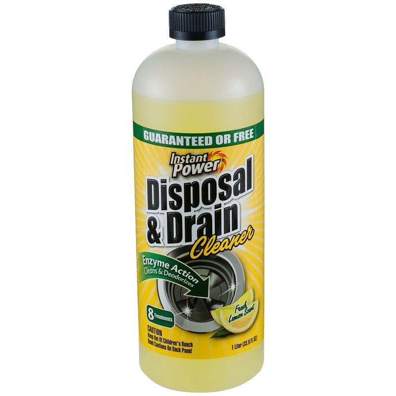 Instant Power 1501 Disposal and Drain Cleaner, 1 L, Liquid, Lemon, Yellow
