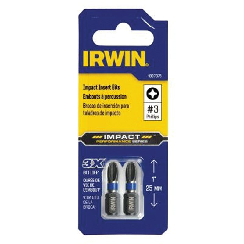 Irwin IWAF31PH32 Impact Power Bit, PH3 Drive, Phillips Drive, 1/4 in Shank, Hex Shank, 1 in L, Steel