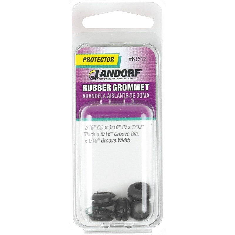 Jandorf 61512 Grommet, 3/16 in ID, 7/16 in OD, Rubber, Black, 7/32 in Thick Panel