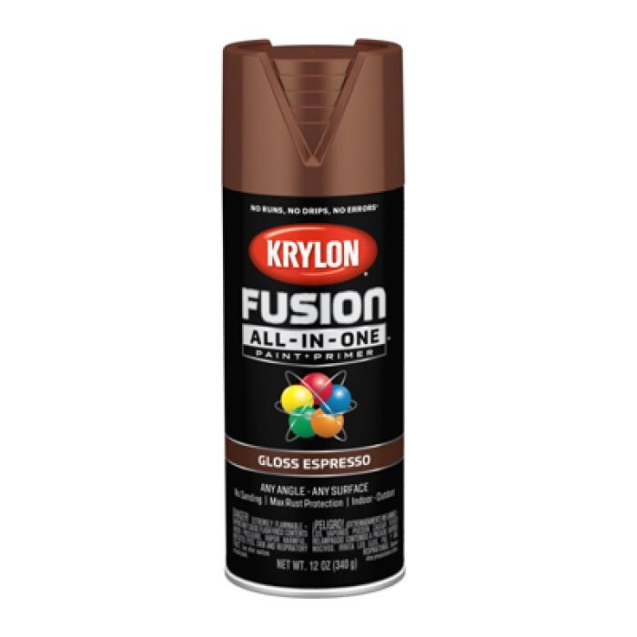 Krylon K02707007 Spray Paint, 12 oz Can, 25 sq-ft Coverage Area, Acrylic Base, Gloss, Espresso, Exterior, Interior