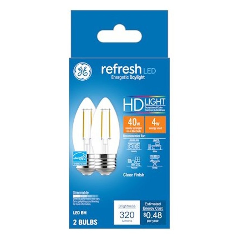 GE Industrial Solutions 31517 LED Bulb, 120 V, 300 Lumens, 4 W, BM Lamp, 40 W Equivalent, E26 Lamp Base, Dimmable