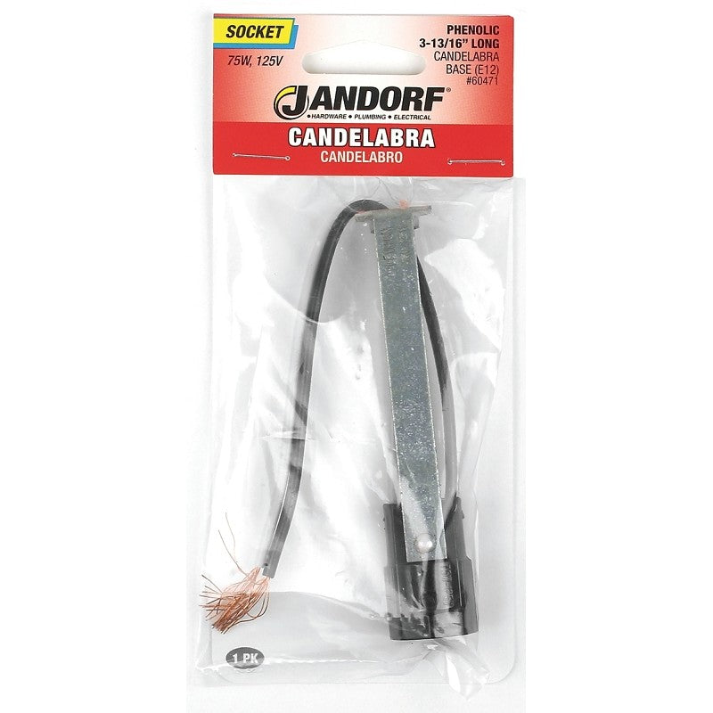 Jandorf 60471 Lamp Socket, 3.81 in W Dimensions, 125 V, 75 W, Phenolic Housing Material, Black