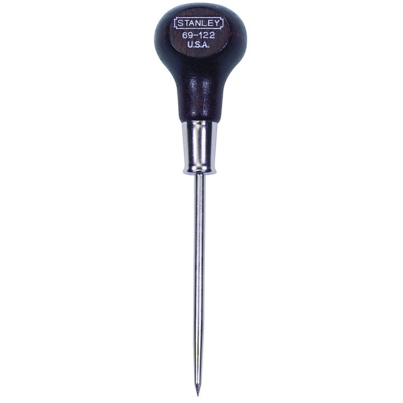 STANLEY 69-122 Scratch Awl, 3/16 in Dia Shank, 3-3/8 in L Shank, 6-1/16 in OAL, Knob Handle, Hardwood Handle